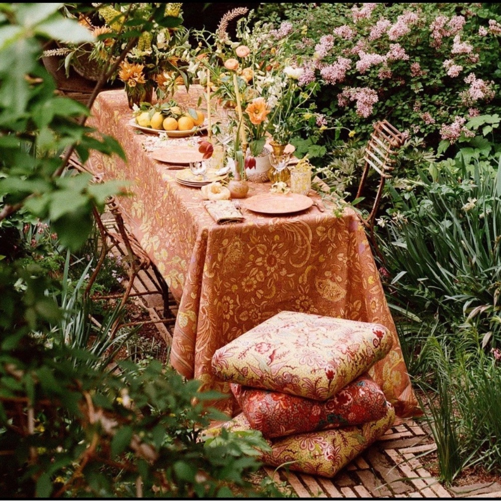 Ulla Johnson X Carbana Magazine Botanical Wild Hibiscus Printed Ottoman Pouf